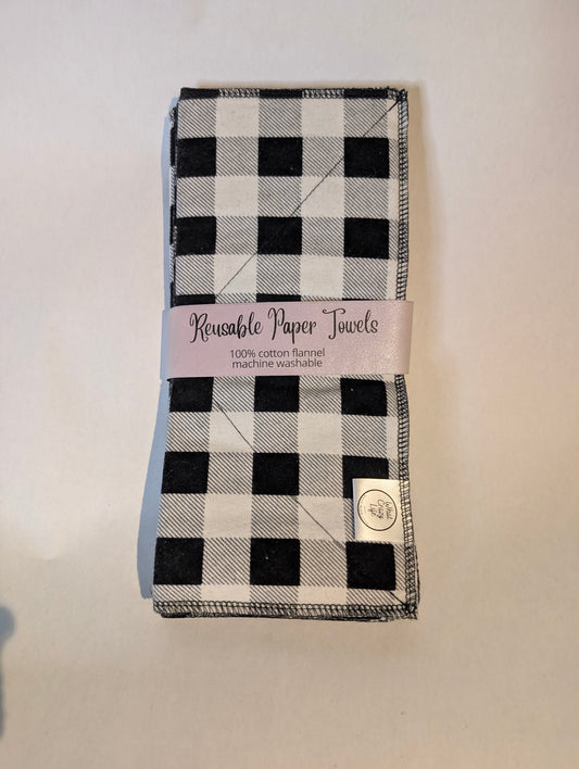 White and Black Plaid Reusable Paper Towels